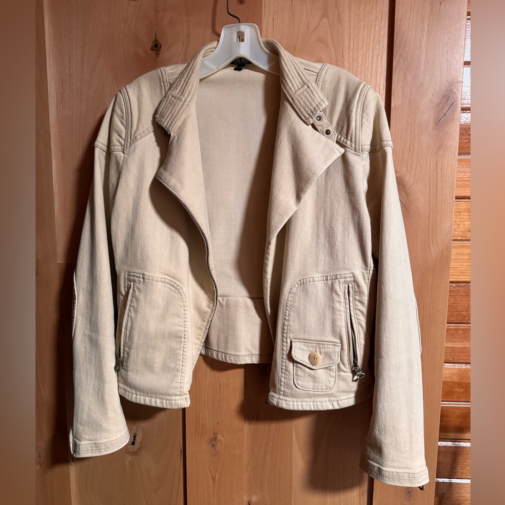 Lauren Ralph Lauren Cream Asymmetrical Jean Jacket